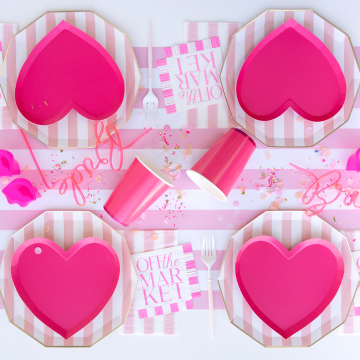 PETAL PINK SIGNATURE CABANA STRIPE PLATES Bonjour Fete PETAL PINK SIGNATURE CABANA STRIPE PLATES Bonjour Fete - Party Supplies