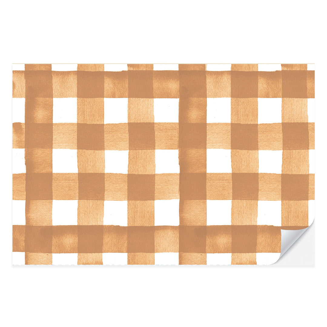 Brown and white watercolor gingham check paper placemat from a tear-off pad of 25
