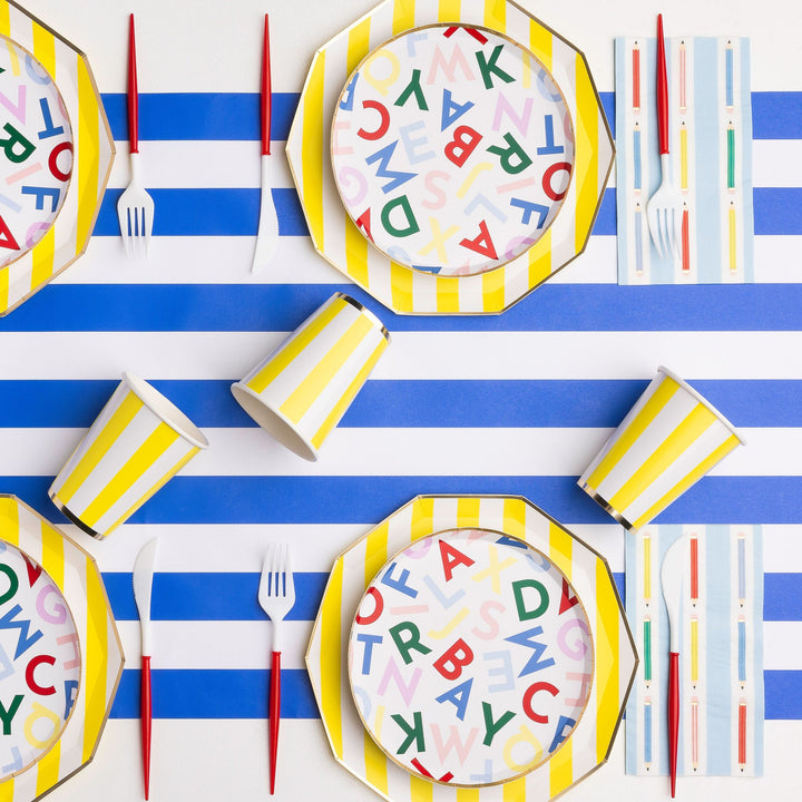 SOLEIL YELLOW SIGNATURE CABANA STRIPE CUPS Bonjour Fete SOLEIL YELLOW SIGNATURE CABANA STRIPE CUPS Bonjour Fete - Party Supplies