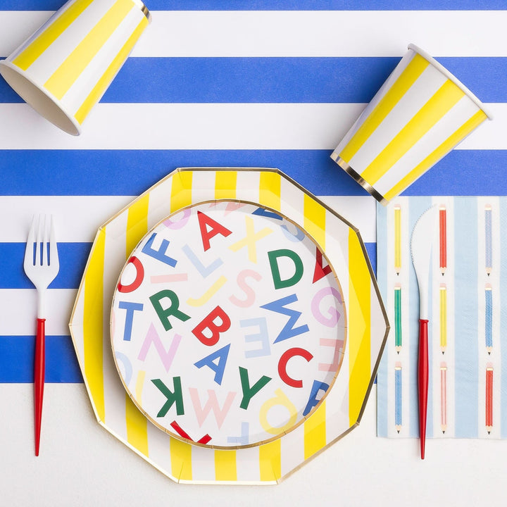 SOLEIL YELLOW SIGNATURE CABANA STRIPE PLATES Bonjour Fete Plates SOLEIL YELLOW SIGNATURE CABANA STRIPE PLATES Bonjour Fete - Party Supplies