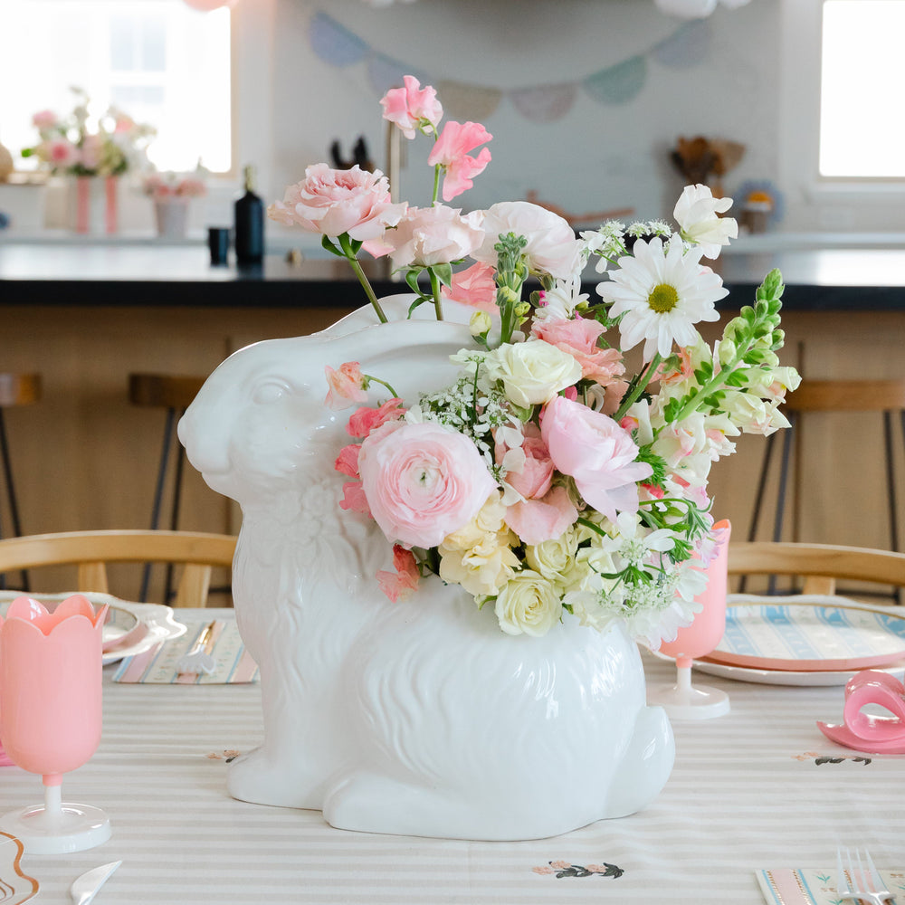 BUNNY WITH BOW CERAMIC PLANTER K&K Interiors Easter Home BUNNY WITH BOW CERAMIC PLANTER Bonjour Fete - Party Supplies