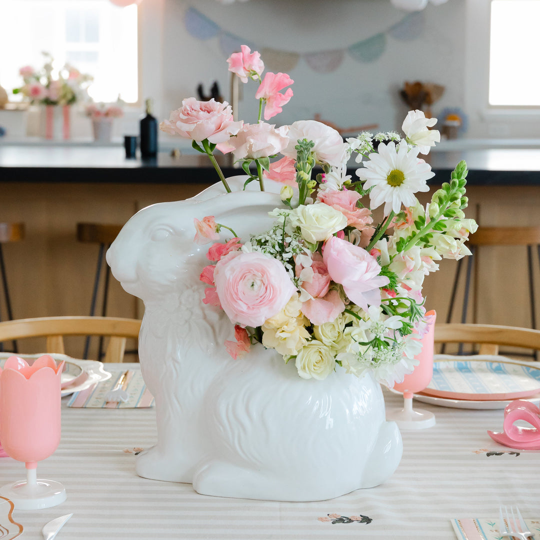 BUNNY WITH BOW CERAMIC PLANTER K&K Interiors Easter Home BUNNY WITH BOW CERAMIC PLANTER Bonjour Fete - Party Supplies