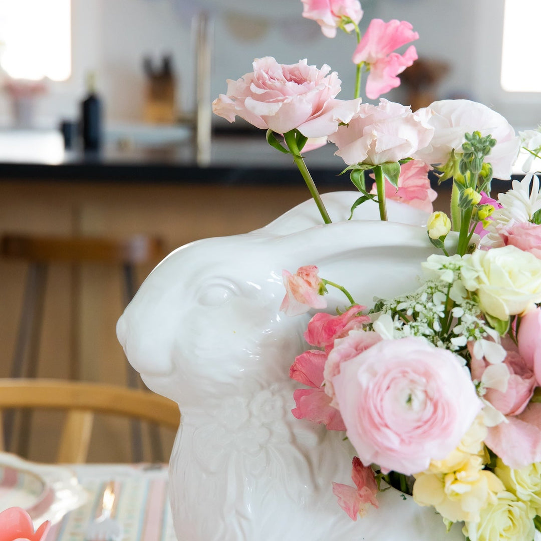 BUNNY WITH BOW CERAMIC PLANTER K&K Interiors Easter Home BUNNY WITH BOW CERAMIC PLANTER Bonjour Fete - Party Supplies