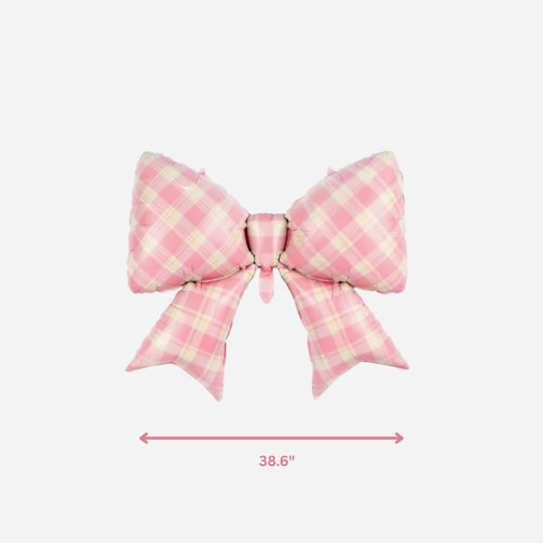 Gingham Pink Bow Foil Balloon Partybarco Gingham Pink Bow Foil Balloon Bonjour Fete - Party Supplies