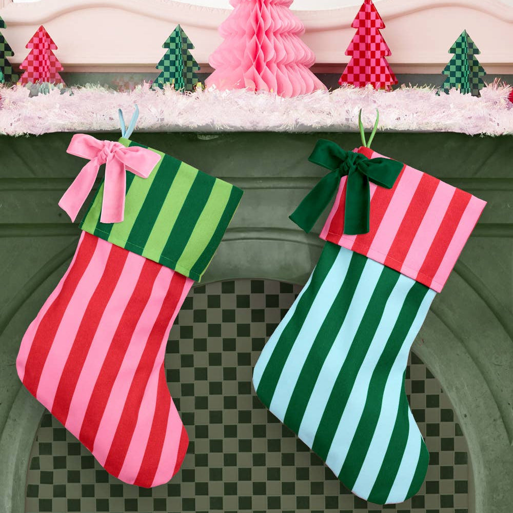 Striped Stocking Set - 2 pieces Xmas Christmas Holiday Tree xo, Fetti Striped Stocking Set - 2 pieces Xmas Christmas Holiday Tree Bonjour Fete - Party Supplies