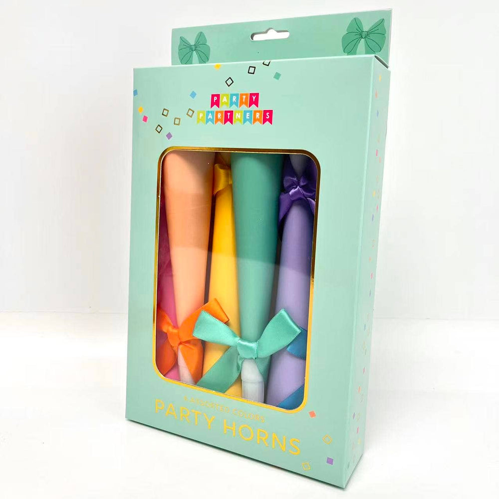 Pastel bow party horn tooters for a birthday party