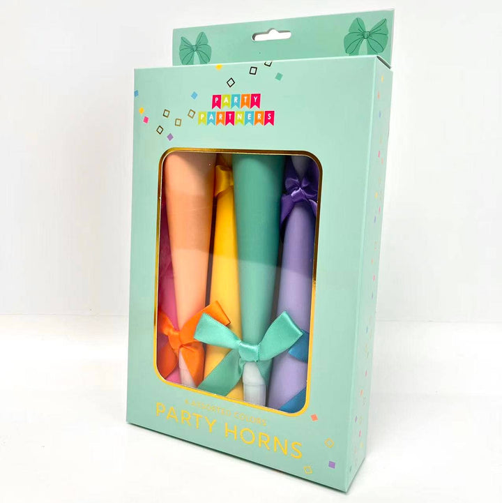 Pastel bow party horn tooters for a birthday party
