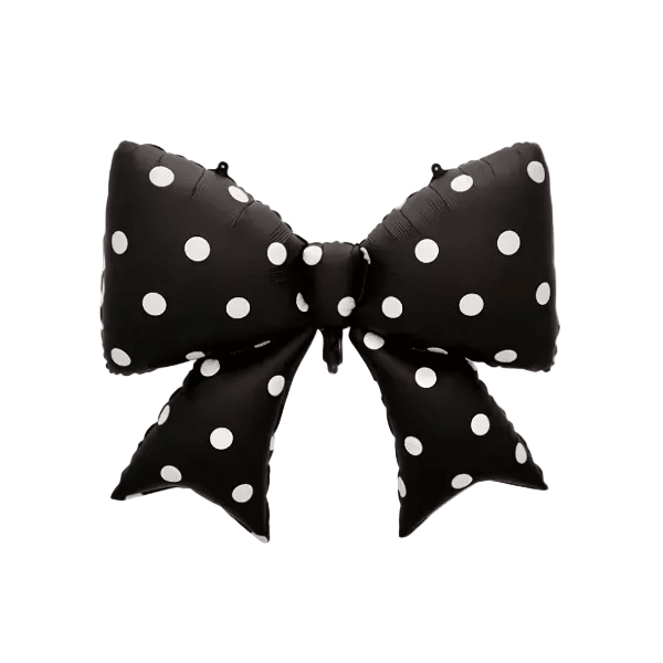 Black polka dot bow foil balloon with white dots for a coquette party
