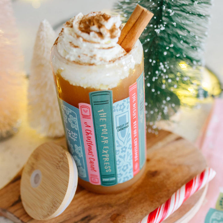 Holiday Books Glass Can Tumbler With Straw Bonjour Fete Party Supplies Christmas Holiday Kitchen & Entertaining