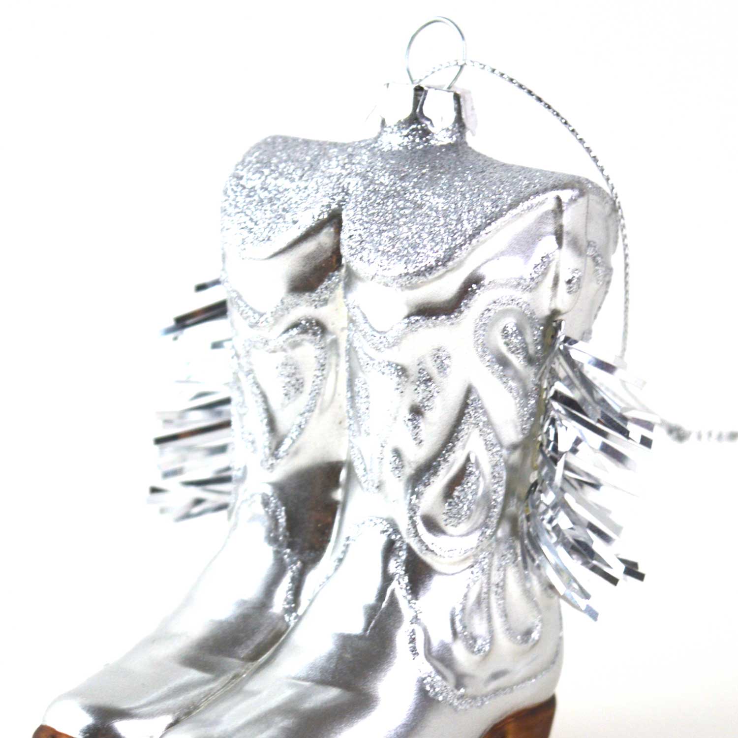 Silver Cowgirl Boot Glass Ornament - Thumbnail 3