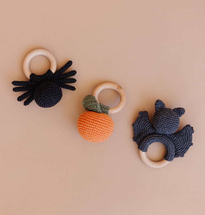 Teether Spider CottonCrochet Rattle Halloween Fall Toy Gift The Blueberry Hill Black / Default Title Teether Spider CottonCrochet Rattle Halloween Fall Toy Gift Bonjour Fete - Party Supplies