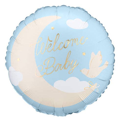 Welcome Baby Blue Round Foil Balloon 18 in. THE BALLOON HUB Welcome Baby Blue Round Foil Balloon 18 in. Bonjour Fete - Party Supplies