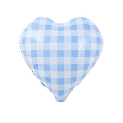 Gingham Blue Heart Foil Balloon
