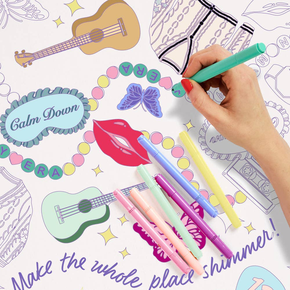 Taylor Swift Eras Coloring Tablecloth - Swiftie 9' x 4.5' xo, Fetti Taylor Swift Eras Coloring Tablecloth - Swiftie 9' x 4.5' Bonjour Fete - Party Supplies
