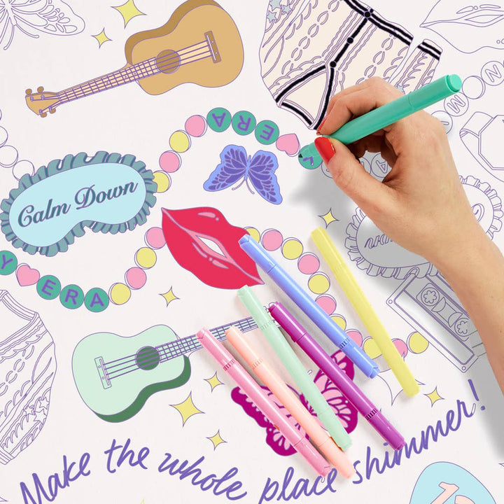 Taylor Swift Eras Coloring Tablecloth - Swiftie 9' x 4.5' xo, Fetti Taylor Swift Eras Coloring Tablecloth - Swiftie 9' x 4.5' Bonjour Fete - Party Supplies