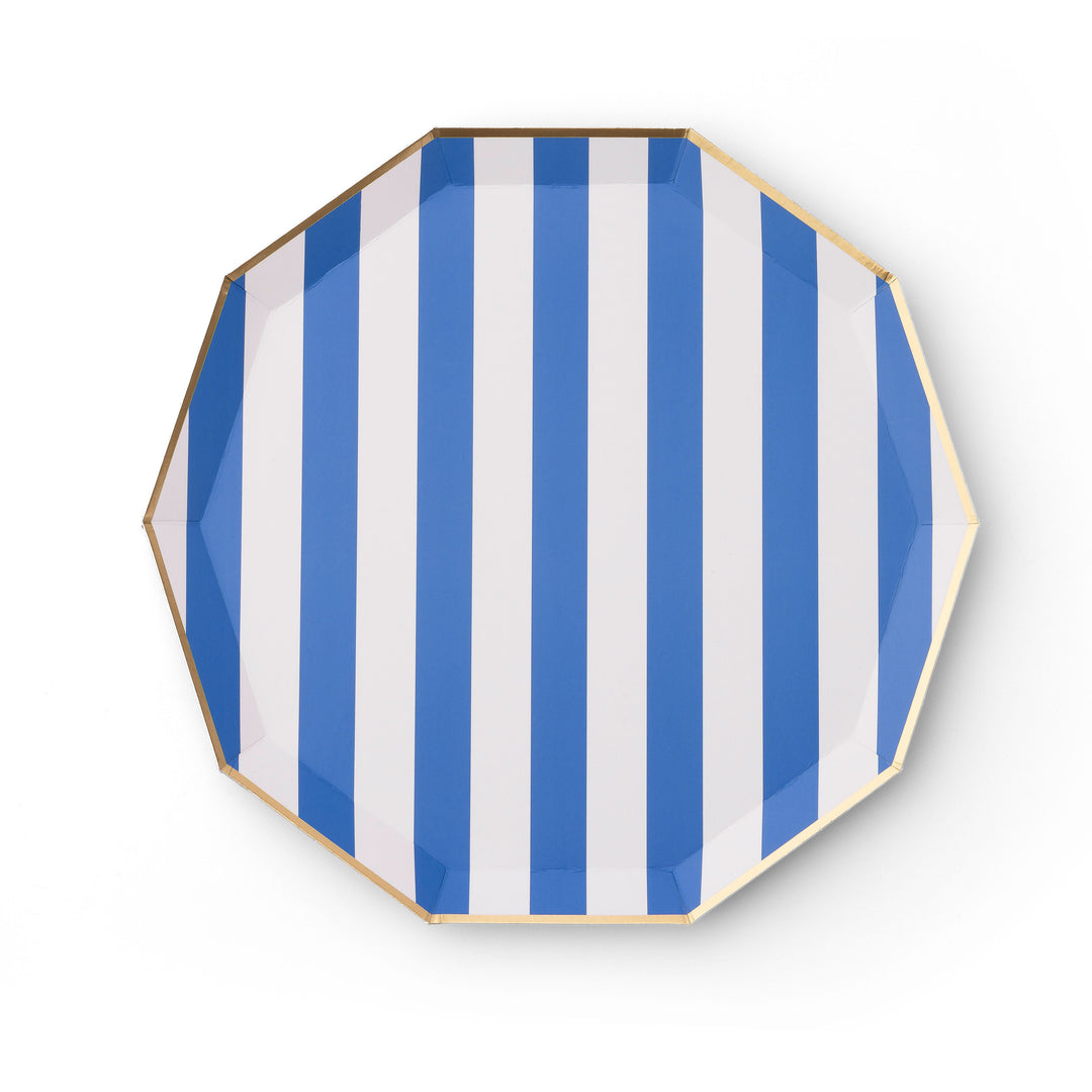 PALISADES BLUE SIGNATURE CABANA STRIPE PLATES Bonjour Fete Plates PALISADES BLUE SIGNATURE CABANA STRIPE PLATES Bonjour Fete - Party Supplies