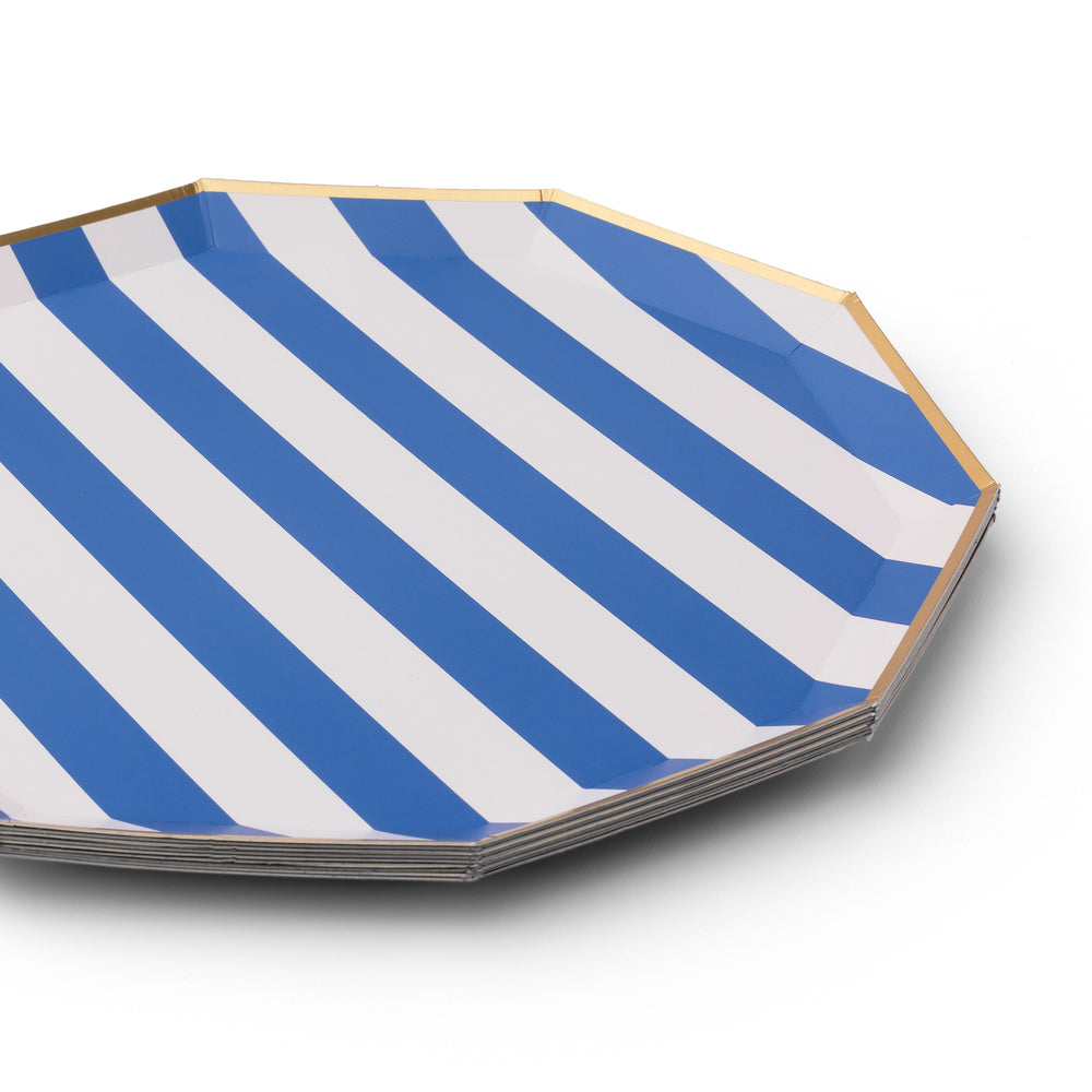 PALISADES BLUE SIGNATURE CABANA STRIPE PLATES Bonjour Fete Plates PALISADES BLUE SIGNATURE CABANA STRIPE PLATES Bonjour Fete - Party Supplies