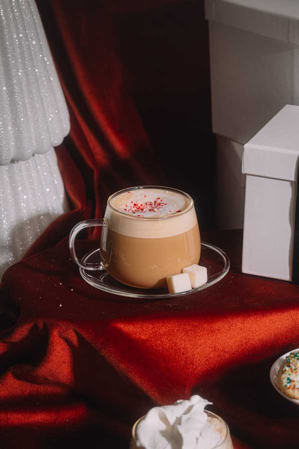 Holiday latte made with a Christmas cafe mixer cube