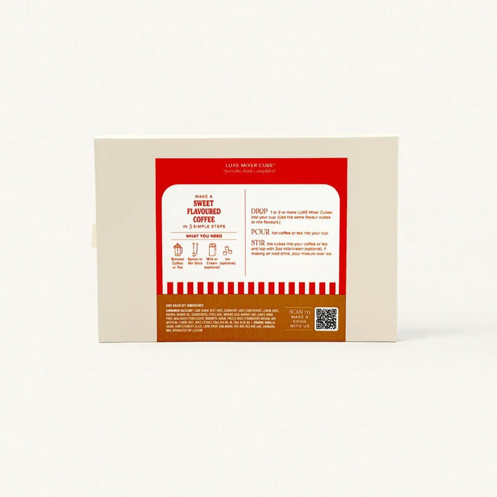 Back of the Italian cafe coffee mixer cubes box with flavor and use details