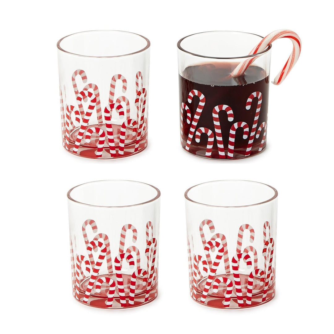 CANDY CANE GLASS CUP SET Two's Company Christmas Holiday Kitchen & Entertaining Bonjour Fete - Party Supplies