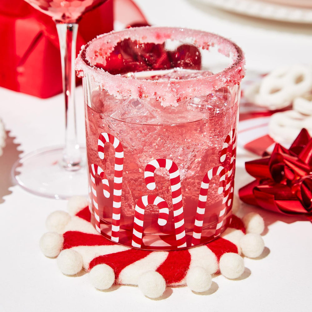 CANDY CANE GLASS CUP SET Two's Company Christmas Holiday Kitchen & Entertaining Bonjour Fete - Party Supplies