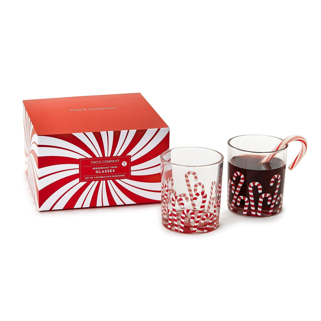 CANDY CANE GLASS CUP SET Two's Company Christmas Holiday Kitchen & Entertaining Bonjour Fete - Party Supplies