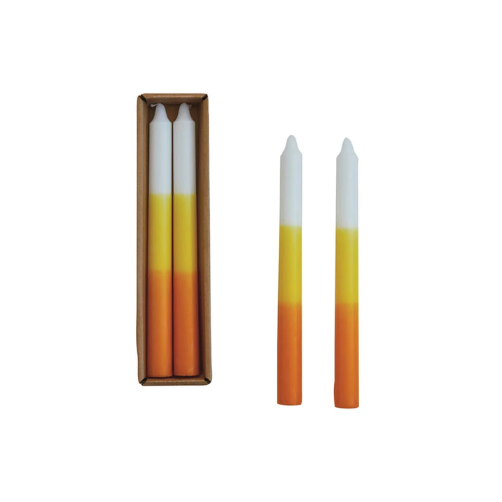 CANDY CORN TAPER CANDLES Creative Co-op Halloween Home Decor Bonjour Fete - Party Supplies