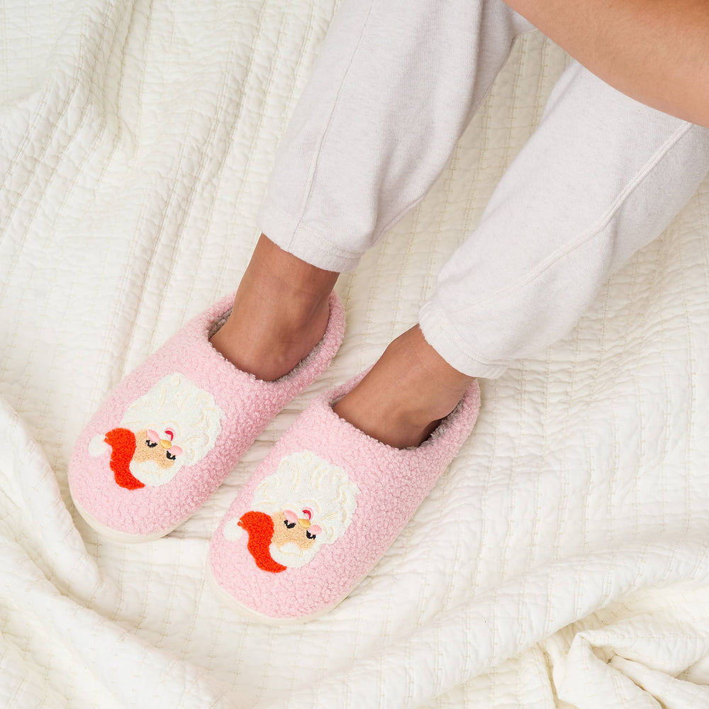 FUZZY SANTA SLIPPERS The Darling Effect Stocking Stuffers & Holiday Party Favors Bonjour Fete - Party Supplies