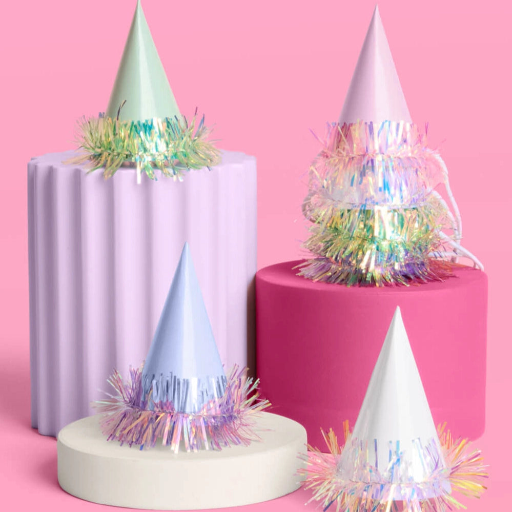 IRIDESCENT FRINGE MINI PARTY HATS xo, Fetti Party Hats & Sashes IRIDESCENT FRINGE MINI PARTY HATS Bonjour Fete - Party Supplies