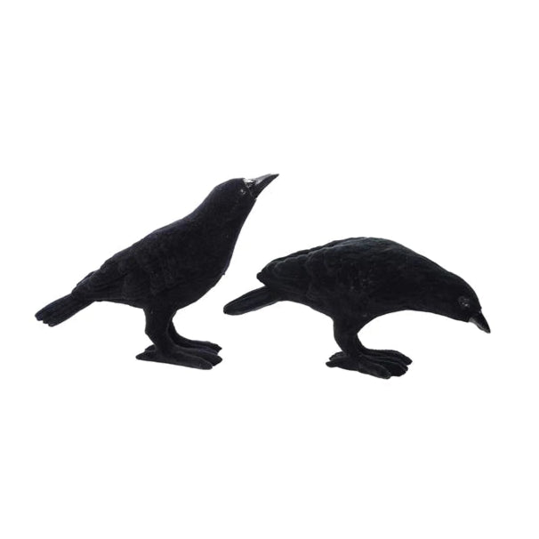 FLOCKED CROW DECORATION Creative Co-op Halloween Home Decor FLOCKED CROW DECORATION Bonjour Fete - Party Supplies