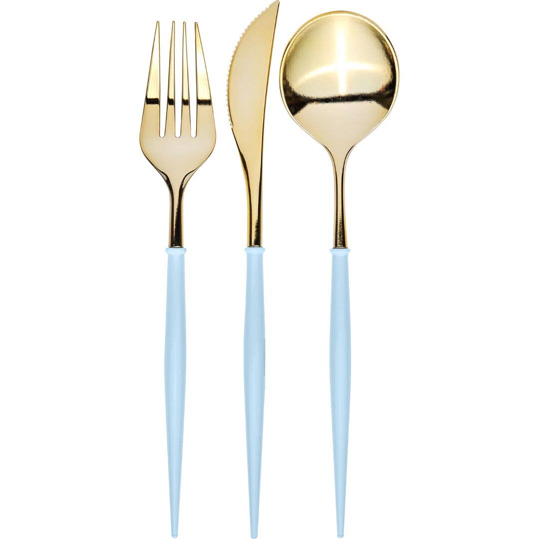 Bella Cutlery Gold/Sky Blue Handle/24pkg Sophistiplate Bella Cutlery Gold/Sky Blue Handle/24pkg Bonjour Fete - Party Supplies