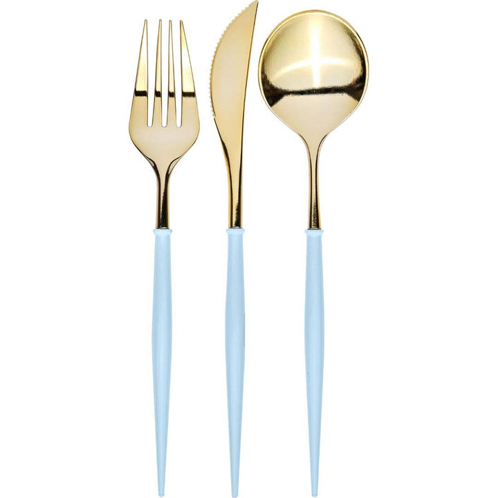 Bella Cutlery Gold/Sky Blue Handle/24pkg Sophistiplate Bella Cutlery Gold/Sky Blue Handle/24pkg Bonjour Fete - Party Supplies