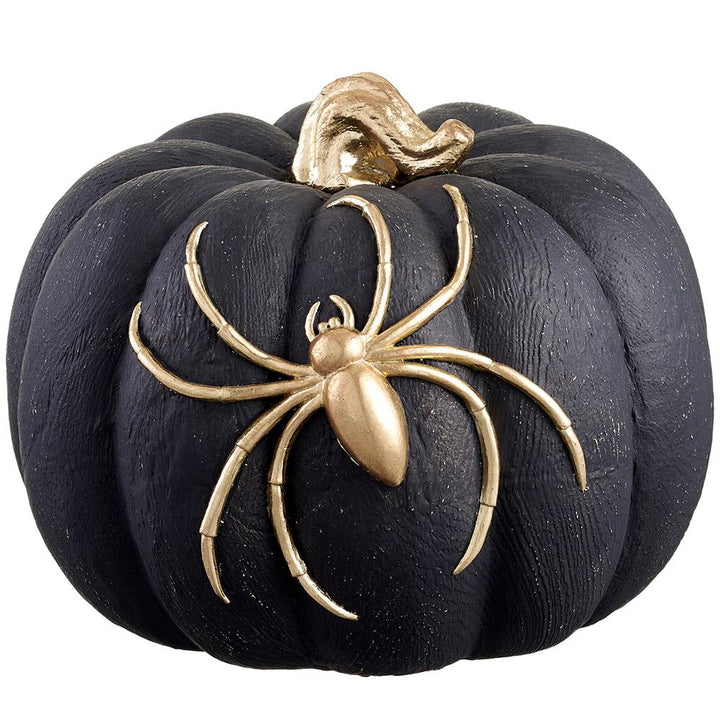 BLACK PUMPKIN WITH SPIDER DECORATION Allstate Floral Halloween Home Decor BLACK PUMPKIN WITH SPIDER DECORATION Bonjour Fete - Party Supplies