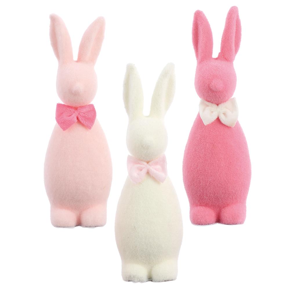 PINK FLOCKED BUNNY DECORATION Allstate Floral Easter Decor PINK FLOCKED BUNNY DECORATION Bonjour Fete - Party Supplies