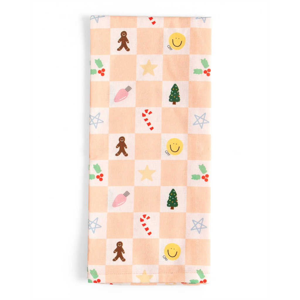 CHECKERBOARD HOLIDAY TEA TOWEL Callie Danielle Christmas Holiday Kitchen & Entertaining Bonjour Fete - Party Supplies