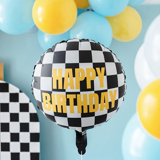 Checkered Happy Birthday Balloon Bonjour Fete Party Supplies Foil Balloons