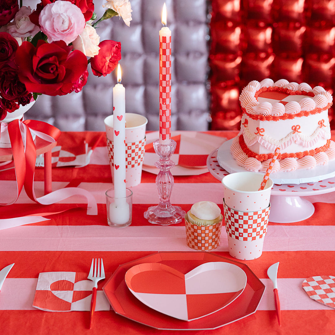 PINK & RED CHECKER HEART BAKING CUPS My Mind’s Eye Valentine's Day Baking Bonjour Fete - Party Supplies