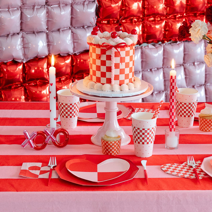 PINK & RED CHECKER HEART COFFEE CUPS My Mind’s Eye Cups Bonjour Fete - Party Supplies