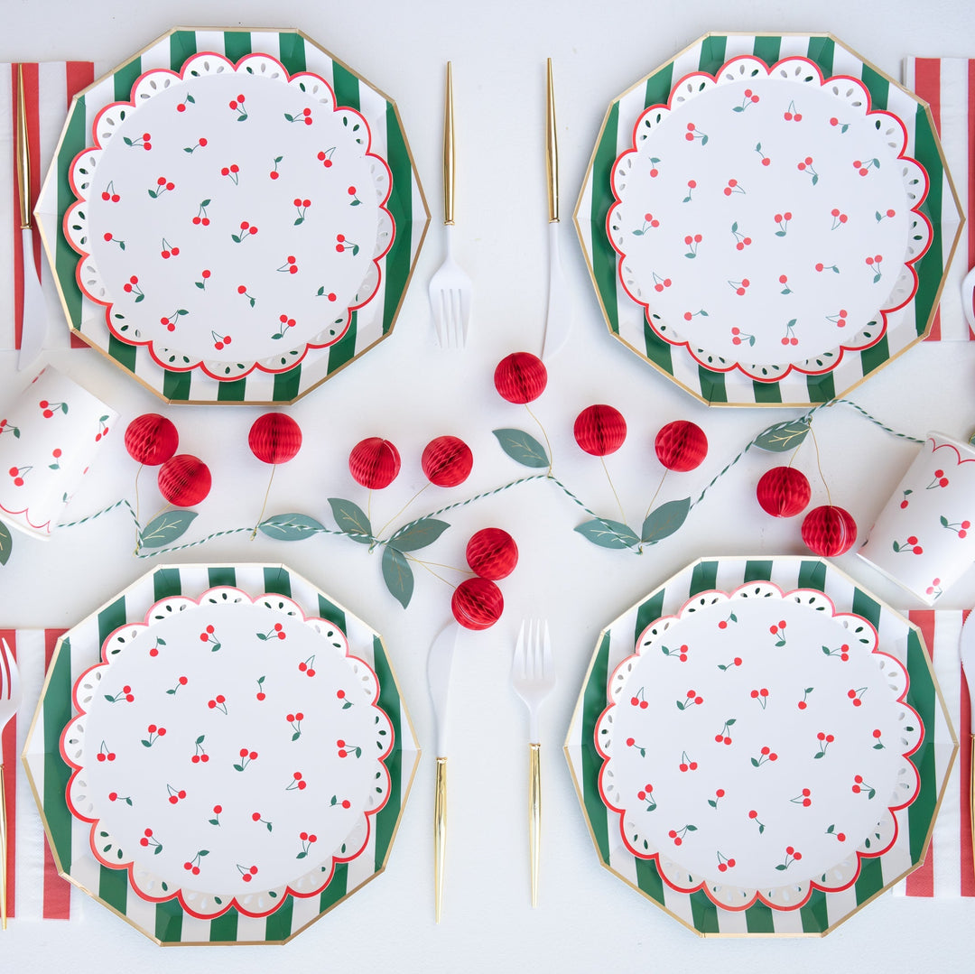 CHERRY PATTERN SIDE PLATES Meri Meri Plates CHERRY PATTERN SIDE PLATES Bonjour Fete - Party Supplies