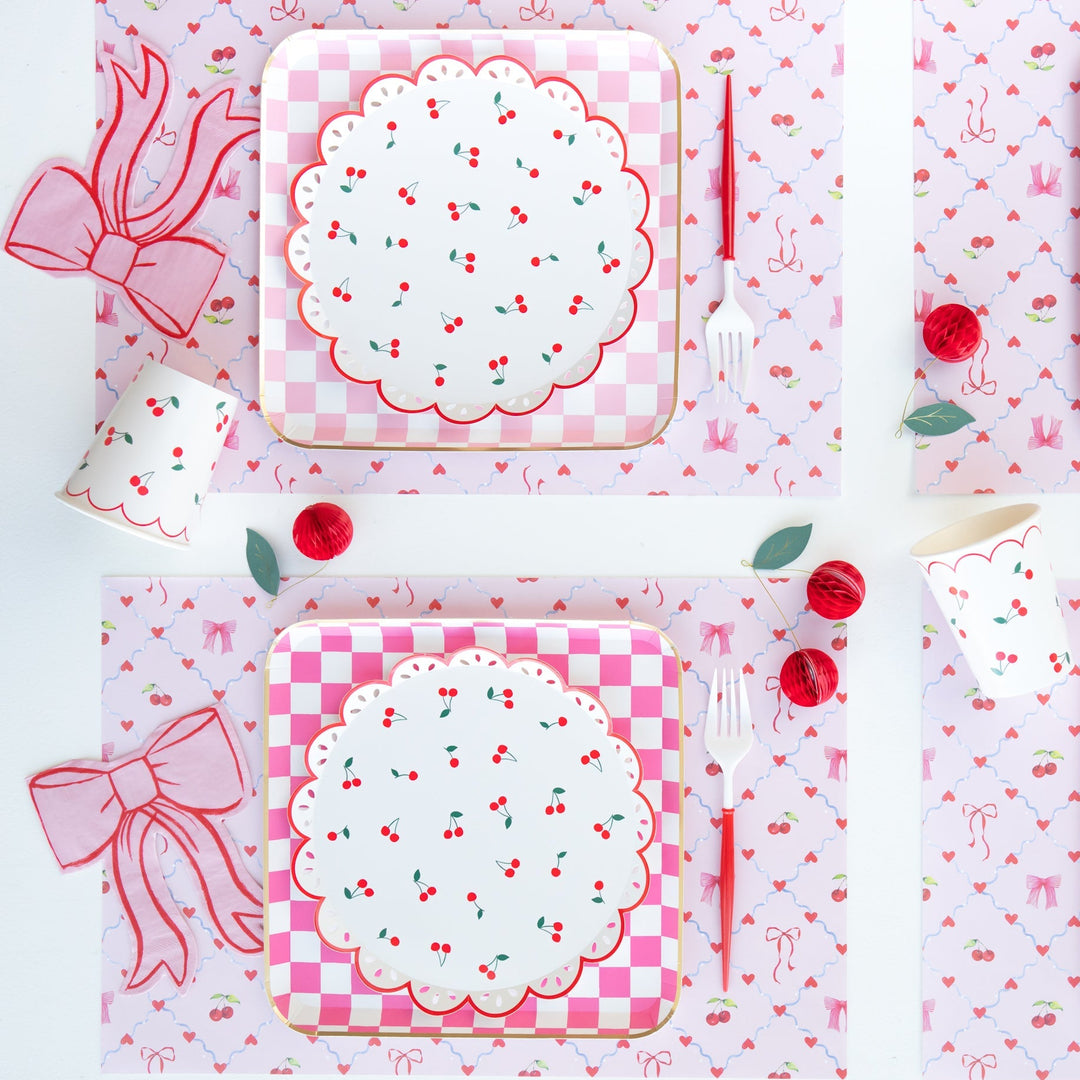 CHERRY PATTERN SIDE PLATES Meri Meri Plates CHERRY PATTERN SIDE PLATES Bonjour Fete - Party Supplies