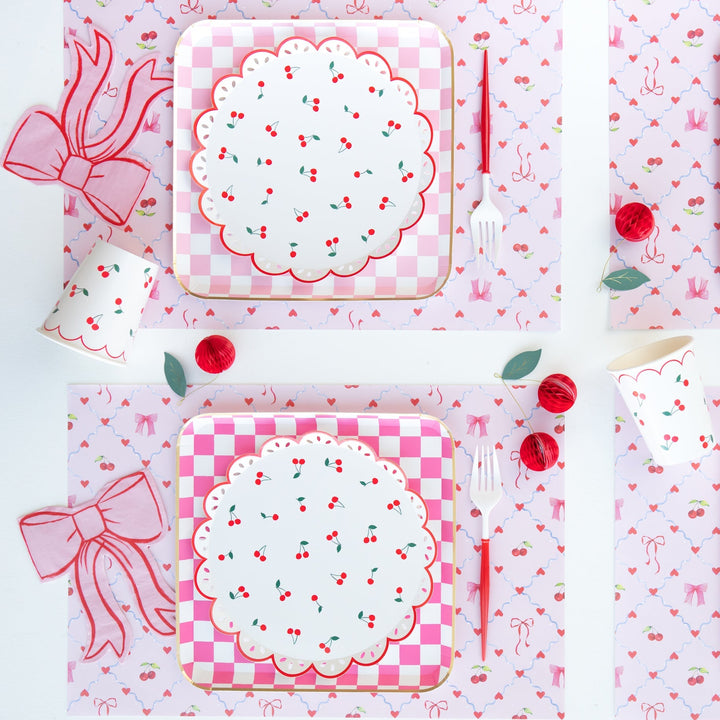 CHERRY PATTERN SIDE PLATES Meri Meri Plates CHERRY PATTERN SIDE PLATES Bonjour Fete - Party Supplies