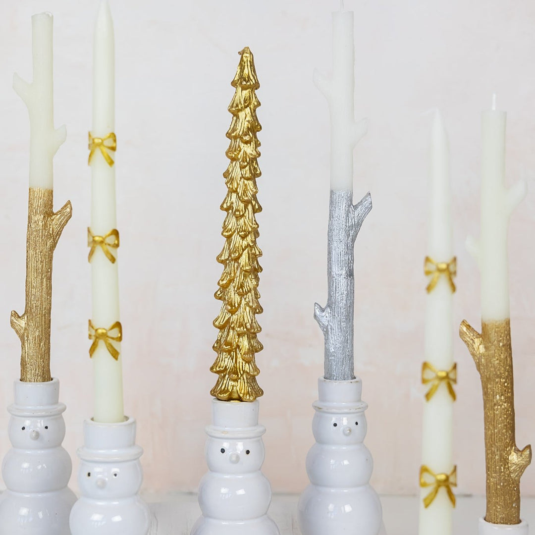 GOLD TREE SHAPED TAPER CANDLES Creative Co-op Christmas Holiday Kitchen & Entertaining GOLD TREE SHAPED TAPER CANDLES Bonjour Fete - Party Supplies