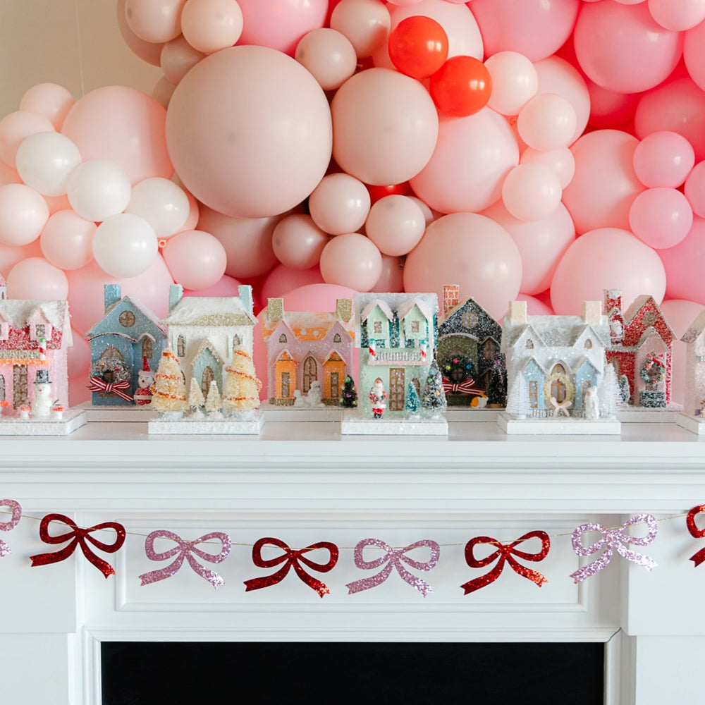 RED & PINK GLITTER BOW GARLAND Meri Meri Bonjour Fete - Party Supplies