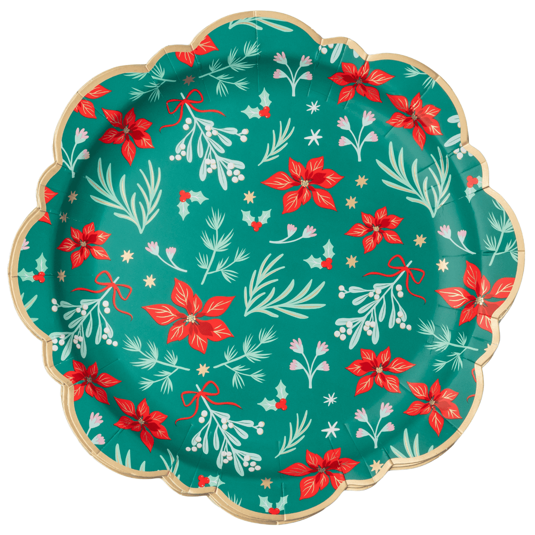 Green Christmas floral classic dinner plates for a holiday dinner party
