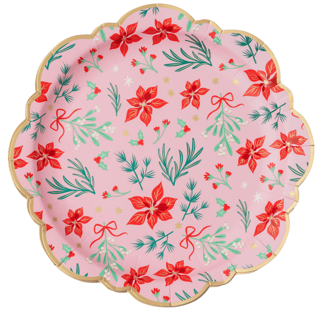 Pink Christmas floral classic dinner plates for a festive holiday table