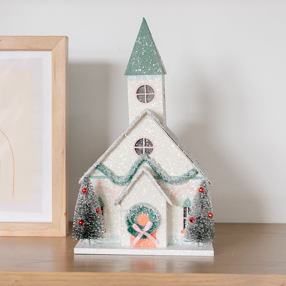 CHRISTMAS VILLAGE SMALL PAPER CHURCH My Mind’s Eye 0 Faire Bonjour Fete - Party Supplies