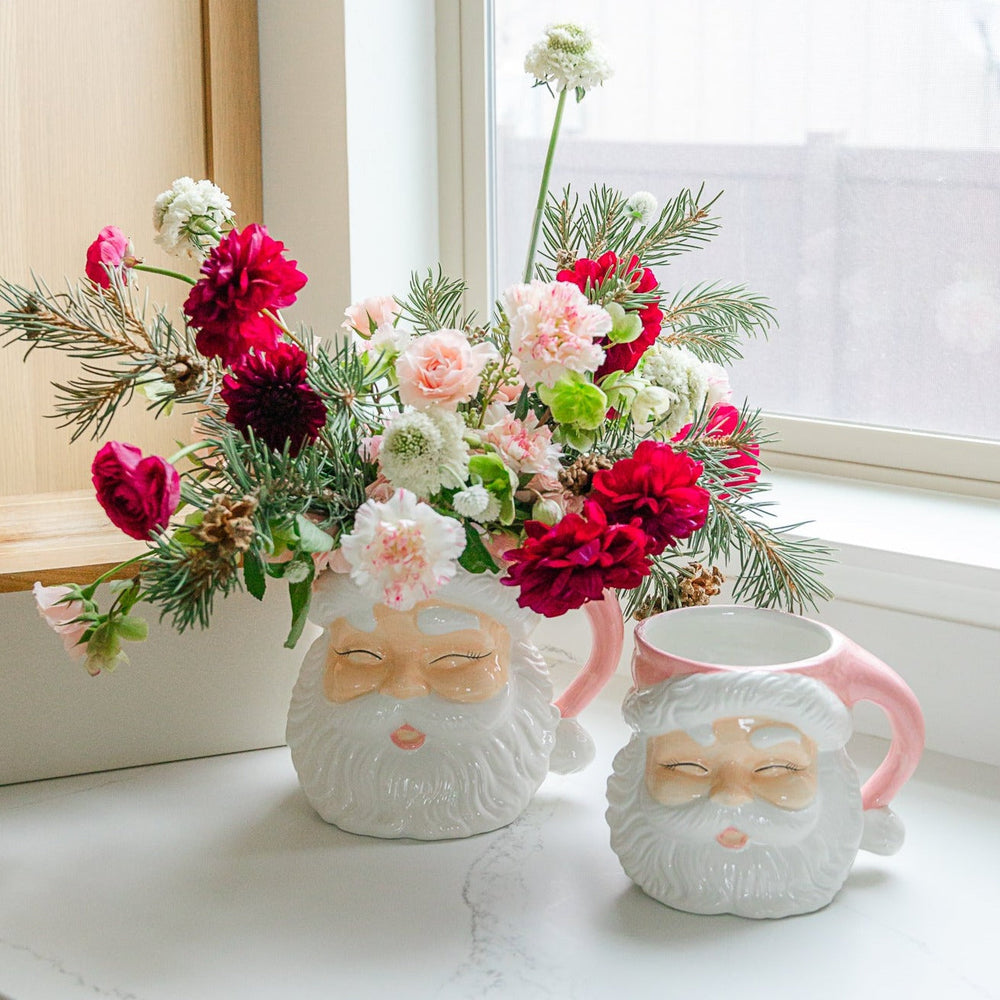 PINK SANTA HEAD CONTAINER Raz CHRISTMAS DECOR Bonjour Fete - Party Supplies