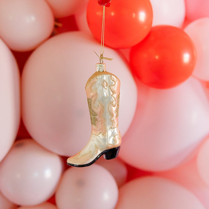 PINK COWBOY BOOT GLASS ORNAMENT Vondels Bonjour Fete - Party Supplies