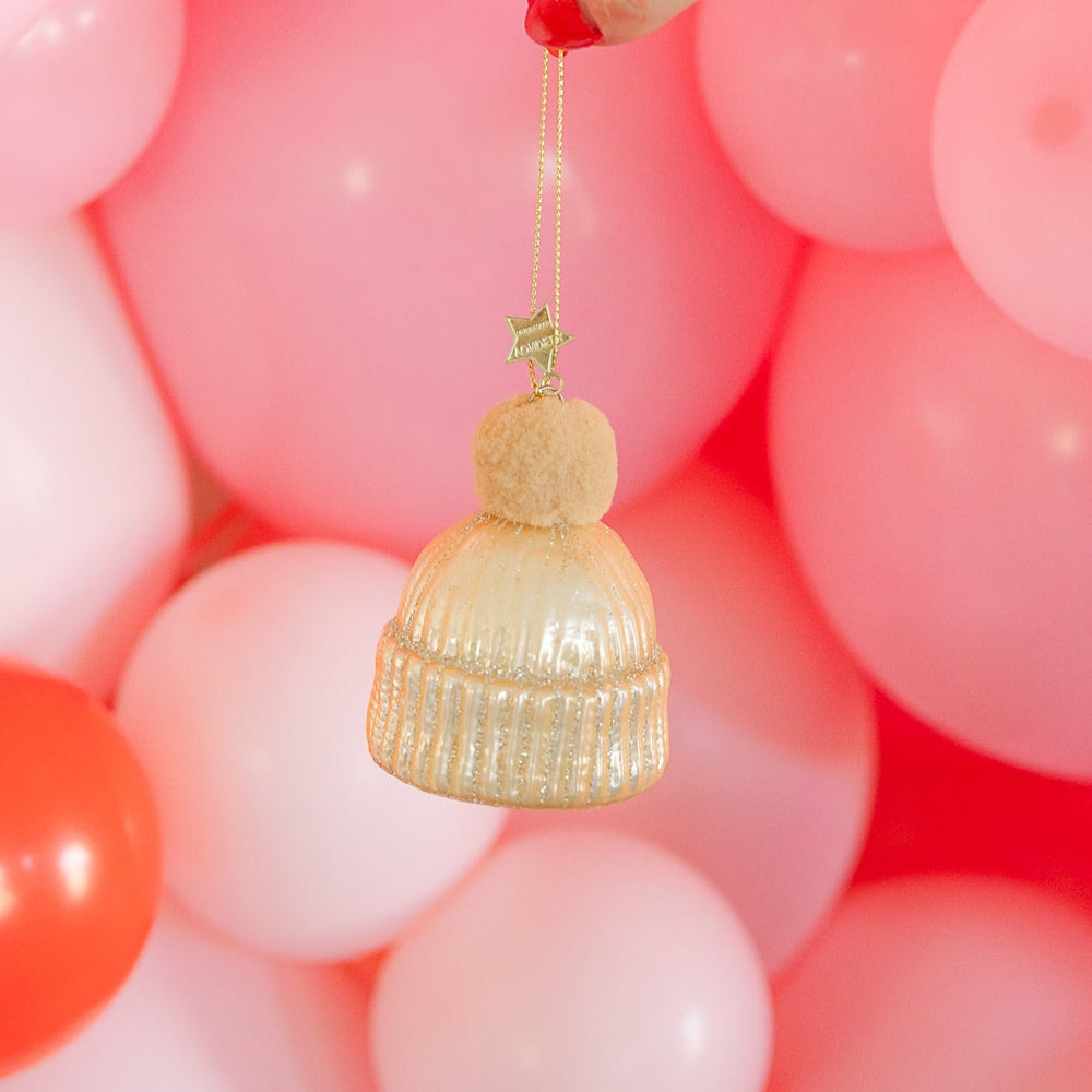 PINK WINTER HAT WITH POM POM GLASS ORNAMENT Vondels Bonjour Fete - Party Supplies