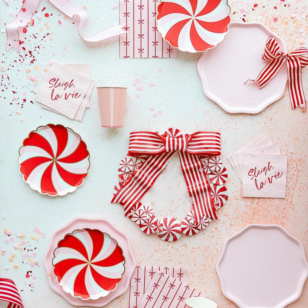 CHRISTMAS PEPPERMINT CANDY SMALL SCALLOPED PLATES Bonjour Fete Plates Bonjour Fete - Party Supplies
